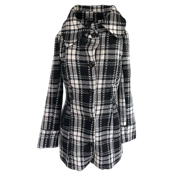 Vintage Black and White Plaid Cropped Trench Coat - Picture 8 of 8